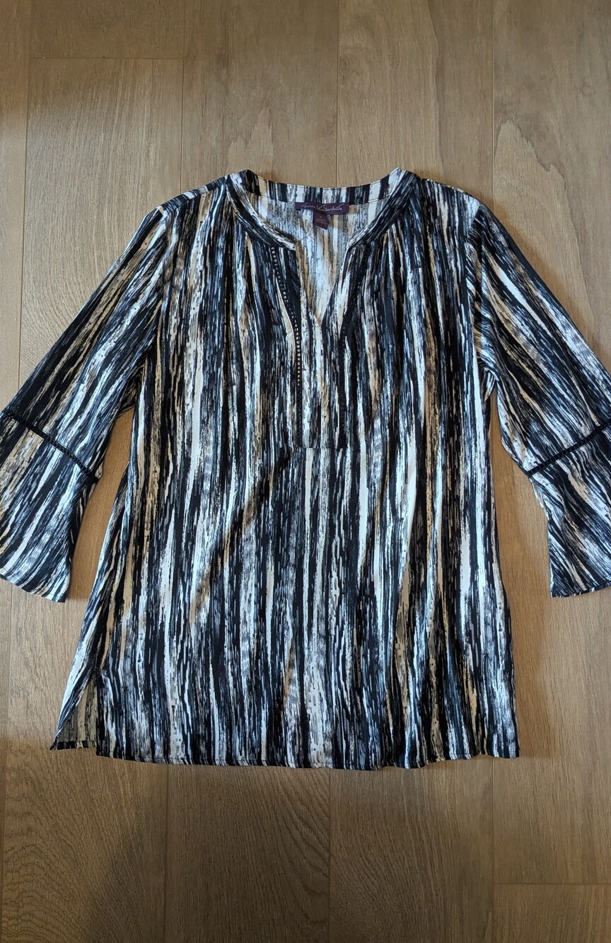 Gloria Vanderbilt Black And White Striped Tunic Bell Sleeves Women's Small NWT
